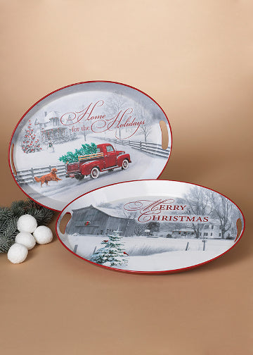 ITEM G2489080 - 20.5"L METAL HOLIDAY FARM SCENE TRAY