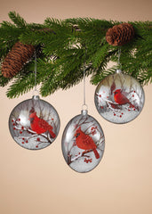 ITEM G2505610 - 5.25"H GLASS CARDINAL ORNAMENT WITH SNOW FILLING