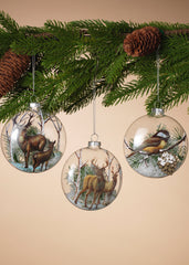 ITEM G2505670 - 4.5"H GLASS WOODLAND ORNAMENT WITH SNOW FILLING
