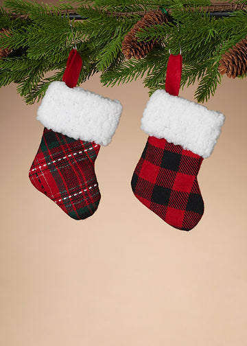ITEM G2508870 - 6"H PLAID MINI STOCKING WITH SHERPA TRIM