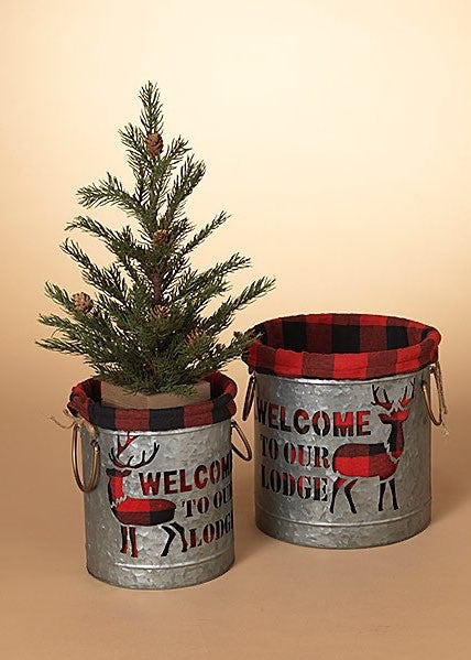 ITEM G2536010 - SET OF 2 NESTING GALVANIZED METAL HOLIDAY BUCKETS