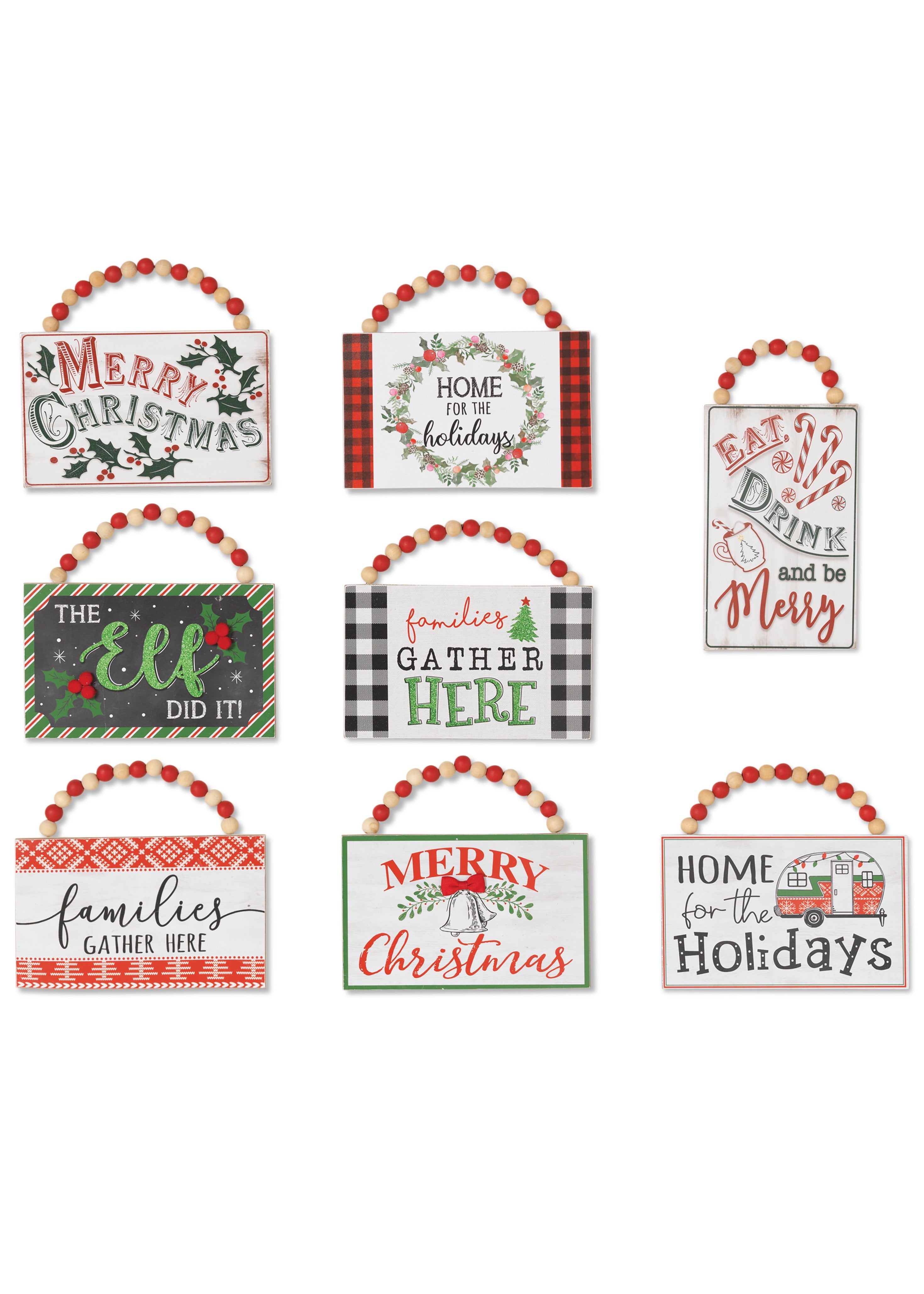 ITEM G2543840 - 7.8"L WOOD HOLIDAY HANGING SIGN - 8 ASSORTED