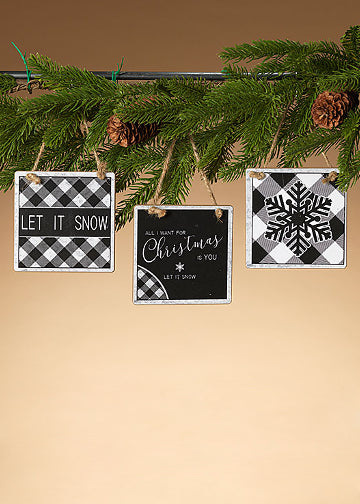 ITEM G2544090 - 4"H WOOD BLACK & WHITE HOLIDAY WALL HANGING SIGN