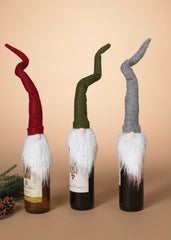 ITEM G2590980 - 18"H FABRIC HOLIDAY GNOME WINE BOTTLE COVER - 3 ASSORTED