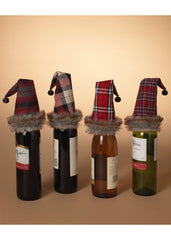 ITEM G2648310 - 9.5"H FABRIC HOLIDAY PLAID HAT WINE BOTTLE COVER