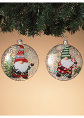 ITEM G2663490 - 4" GLASS DISK ORNAMENT WITH GNOME