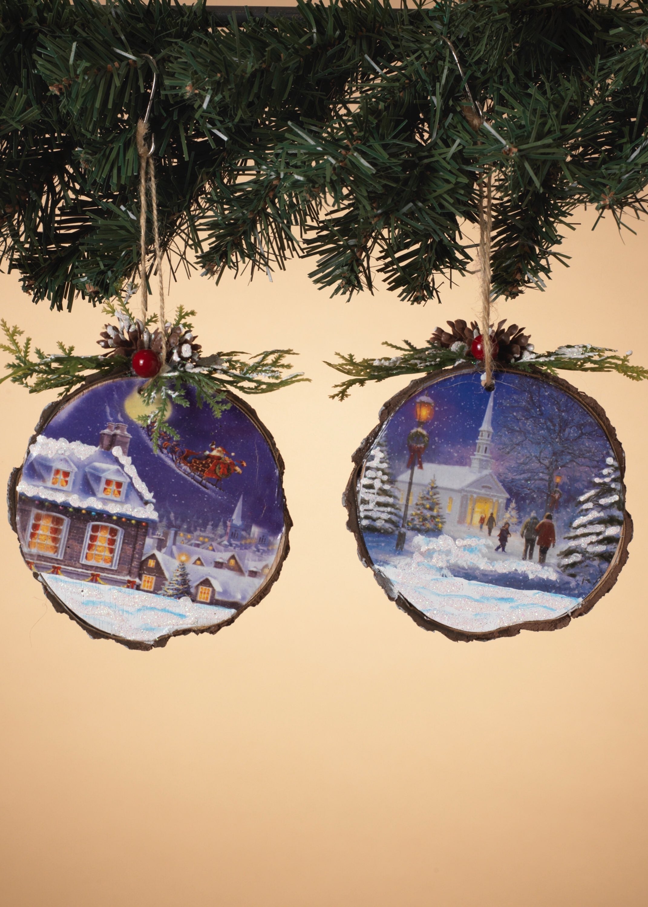 ITEM G2663940 - 5"H WOODEN CHURCH ORNAMENT - 2 ASSORTED