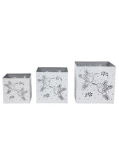 ITEM KE253832 - 4.25"-6.25" METAL WHITE SILVER SQUARE HUMMINGBIRD CUT OUT CANDLE HOLDERS - SET OF 3