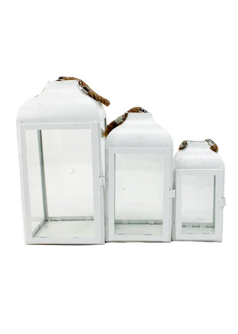 ITEM KOP 23533 - WHITE METAL LANTERNS - SET OF 3