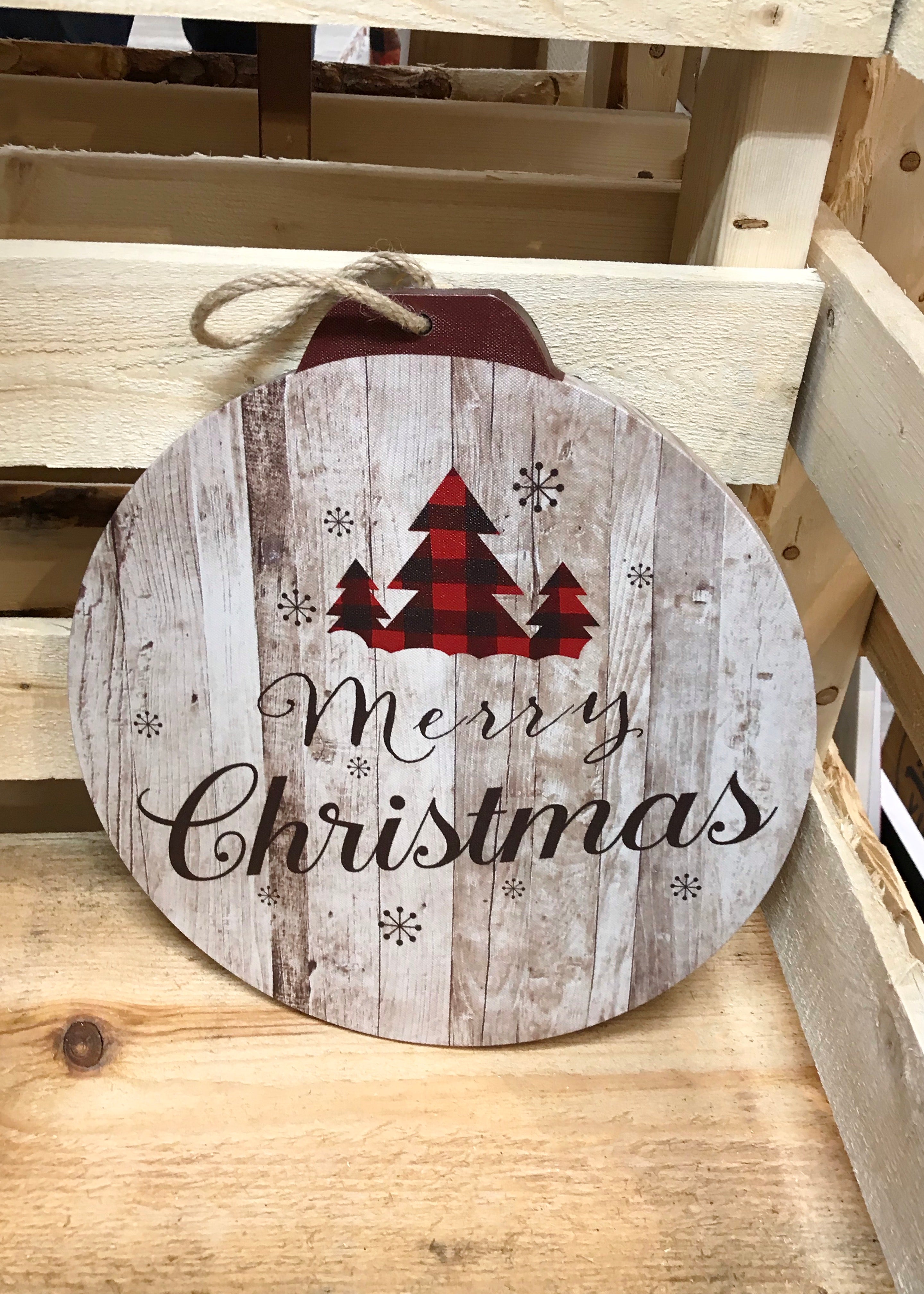 ITEM KOP 41161 - 12inX13in ROUND PLAID MERRY CHRISTMAS LED WALL CANVAS