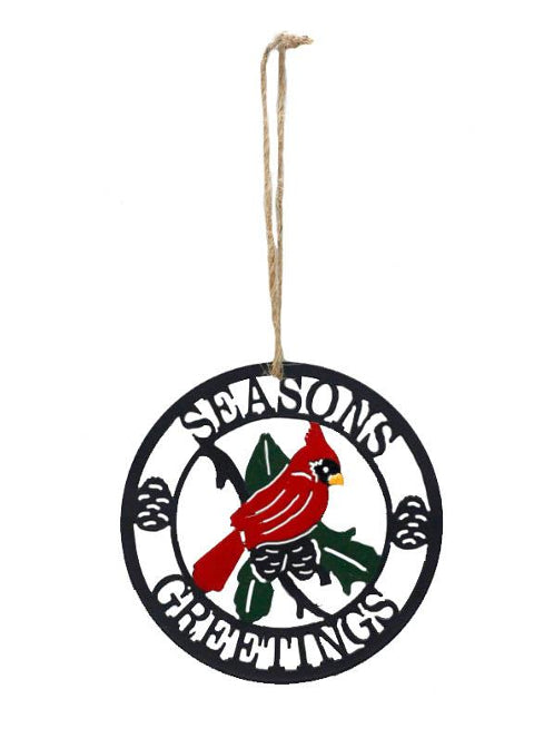 ITEM KOP 41733 - 4"X4" CARDINAL SEASONS GREETINGS CIRCLE ORNAMENT ©
