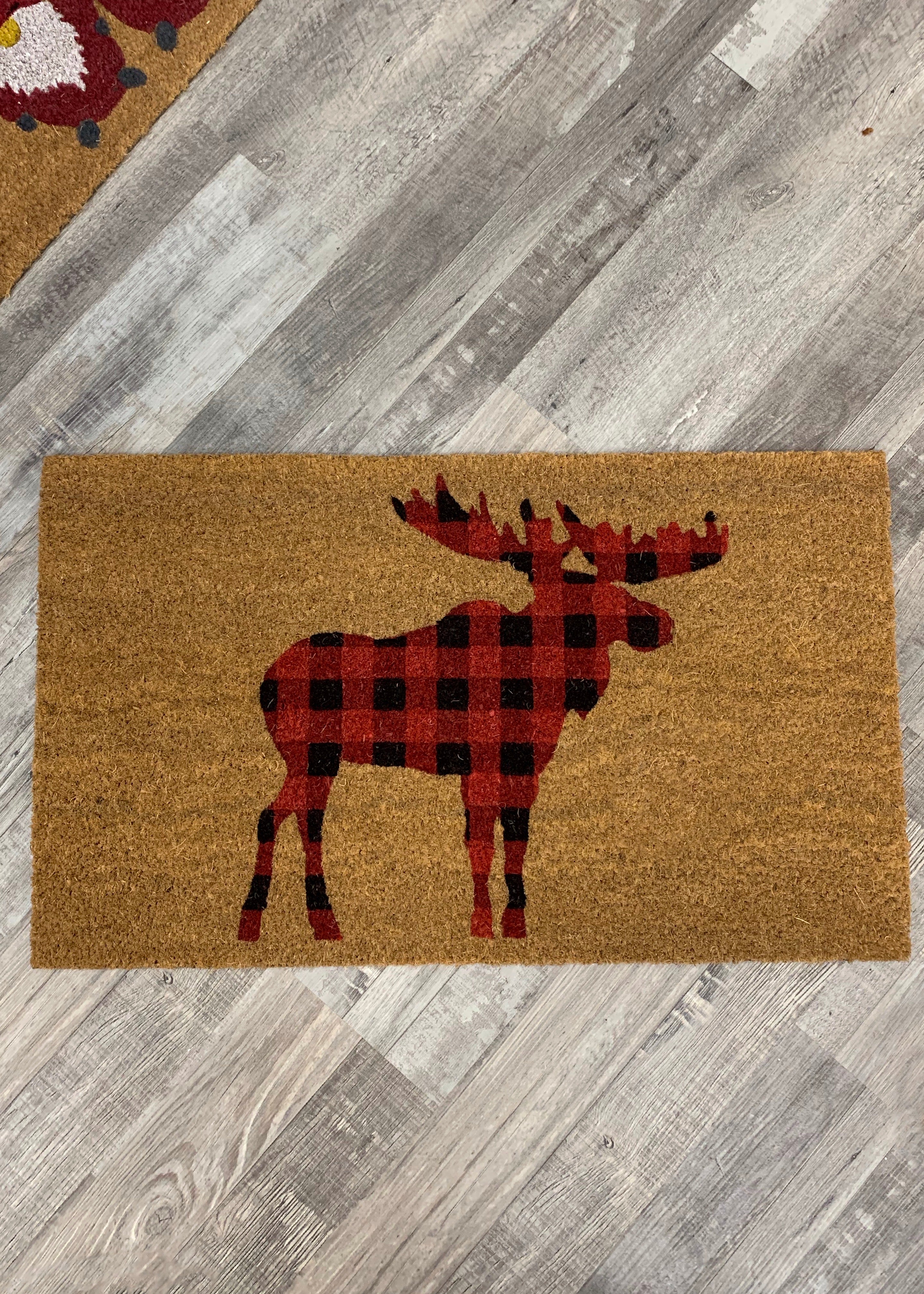 ITEM KOP 44463 - 28.5in X16.75in COCO HUSK PLAID MOOSE DOORMAT