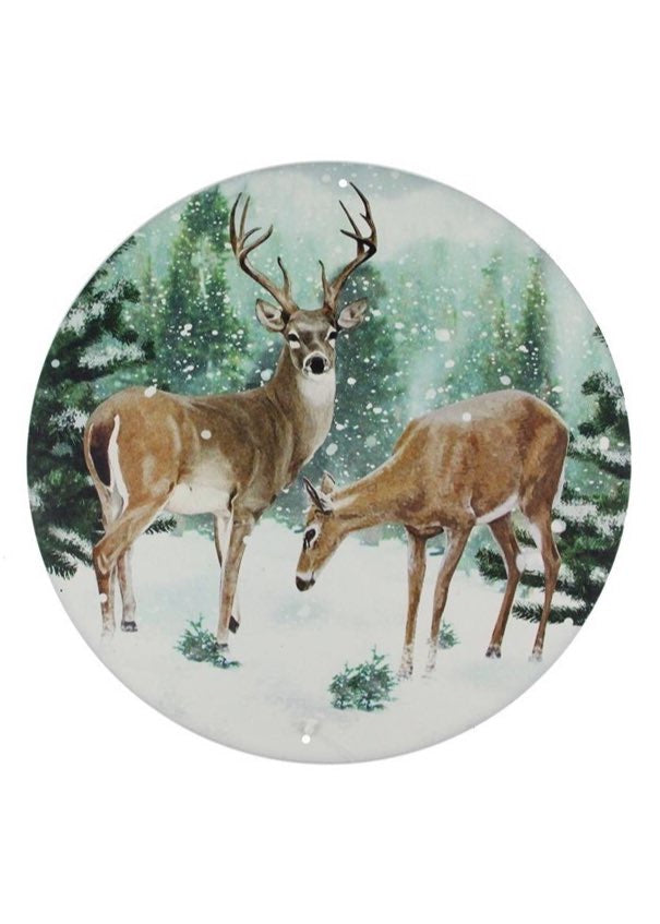 ITEM MD0588 - 12"D METAL SNOWY DEER SCENE WALL PLAQUE