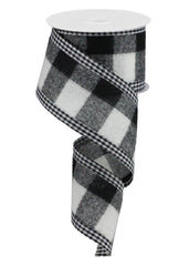 ITEM RG08073CF - 2.5"X10YD BLACK AND WHITE FUZZY LARGE CHECK/GINGHAM WIRED RIBBON