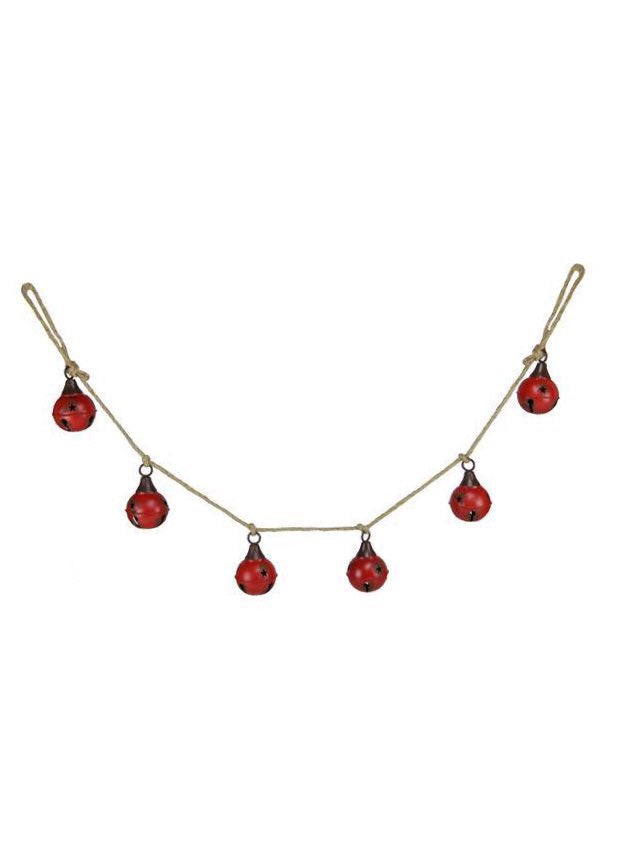 ITEM XC424139 - 54"L ANTIQUE RED JINGLE BELL GARLAND WITH 6 BELLS