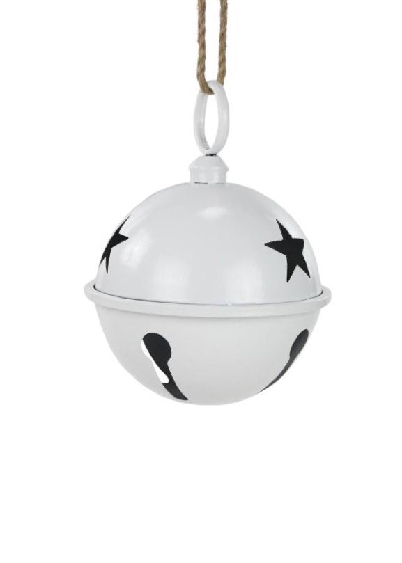 ITEM XC433927 - 7"DIA TIN SHINY WHITE JINGLE BELL W/JUTE ROPE