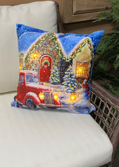 ITEM XMSH1007 ST - 18"X18" LED VELVET CUSHION WITH A SNOWMAN AND TRUCK