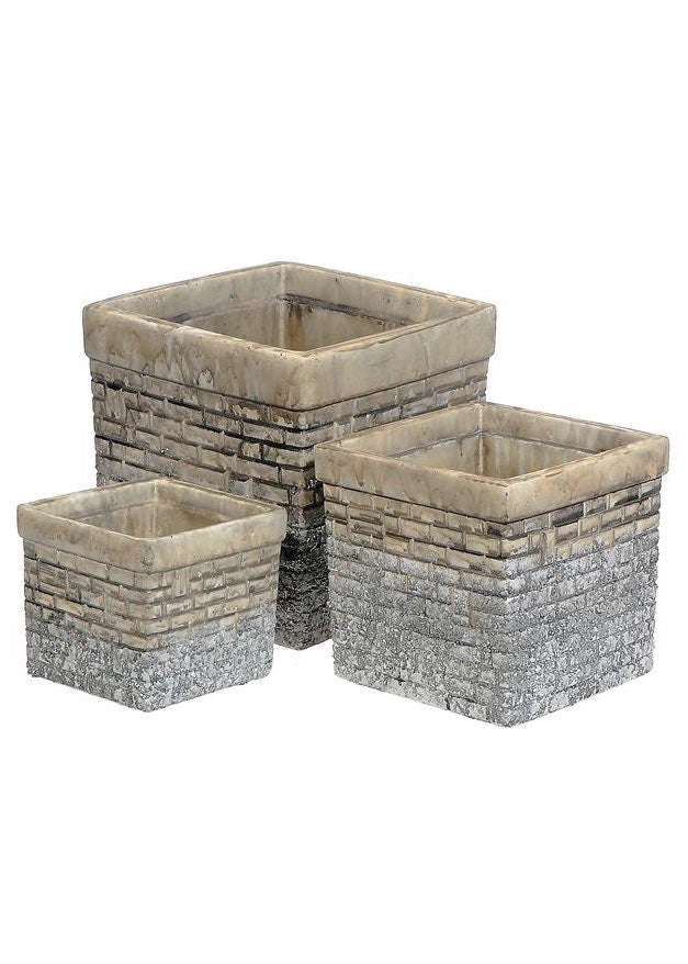 ITEM ZC2001 G - NESTING CEMENT SQUARE PLANTER (BRICK GRAY) - SET OF 3