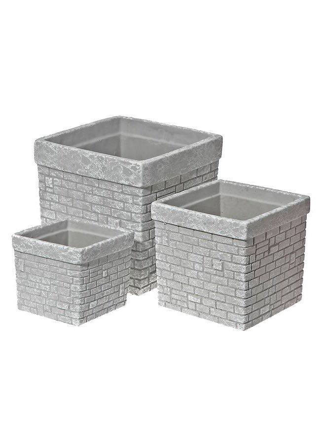 ITEM ZC2001 W - NESTING CEMENT SQUARE PLANTER (BRICK WHITE) - SET OF 3