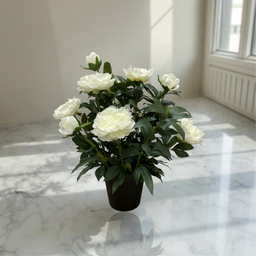 ITEM 01029 W -  26" WHITE PEONY BUSH IN PLASTIC BLACK POT