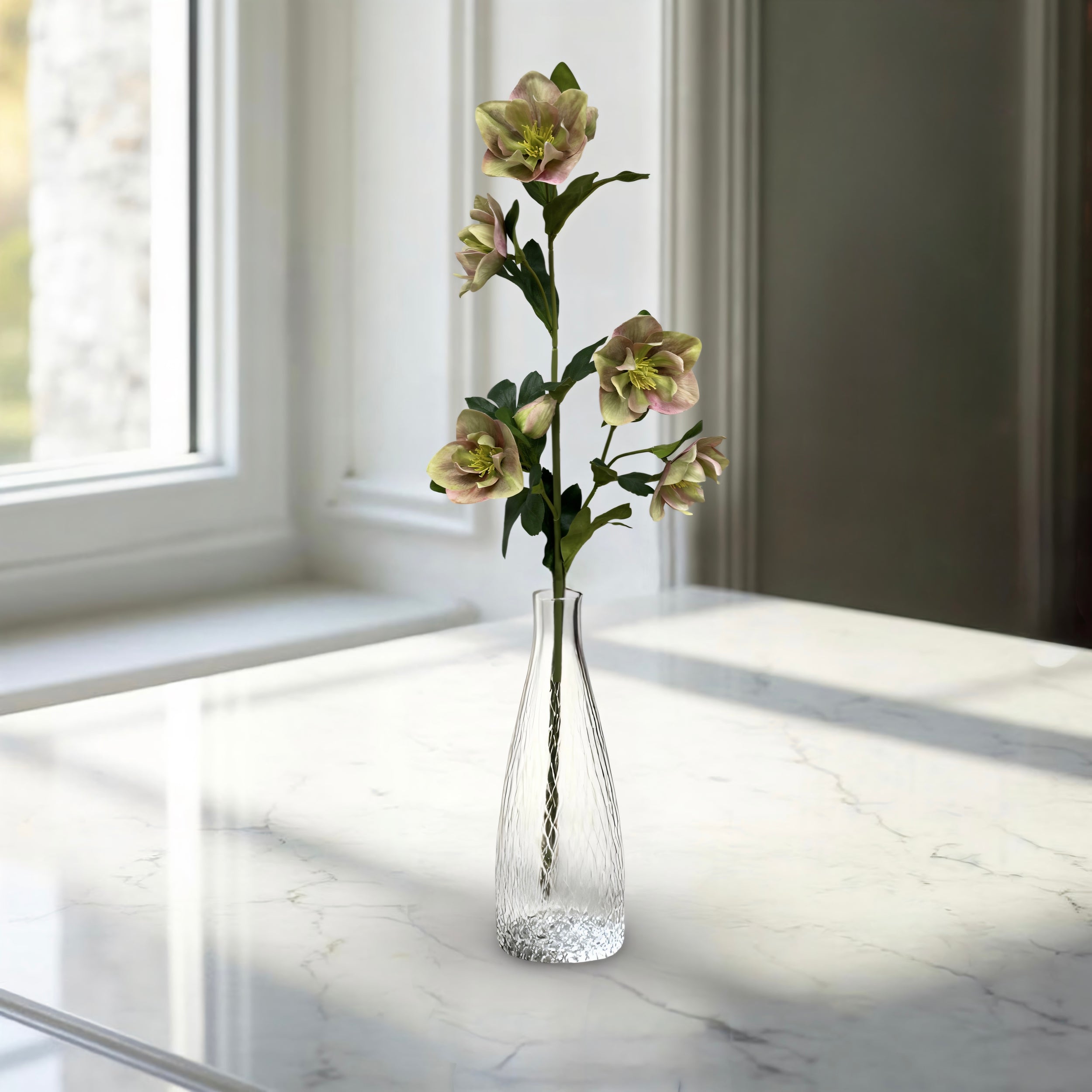 ITEM 01036 PKGR  - 32" FRESH TOUCH PINK GREEN HELLEBOES SPRAY