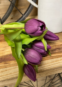 ITEM 10170 PUR - 12" PURPLE FRESH TOUCH DYNASTY TULIP BUNDLE (4 FLOWERS & 3 BUDS TO A BUNDLE)