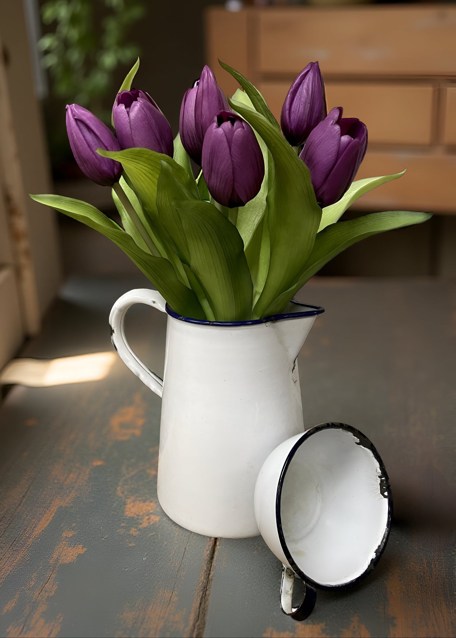 ITEM 10170 PUR - 12" PURPLE FRESH TOUCH DYNASTY TULIP BUNDLE (4 FLOWERS & 3 BUDS TO A BUNDLE)