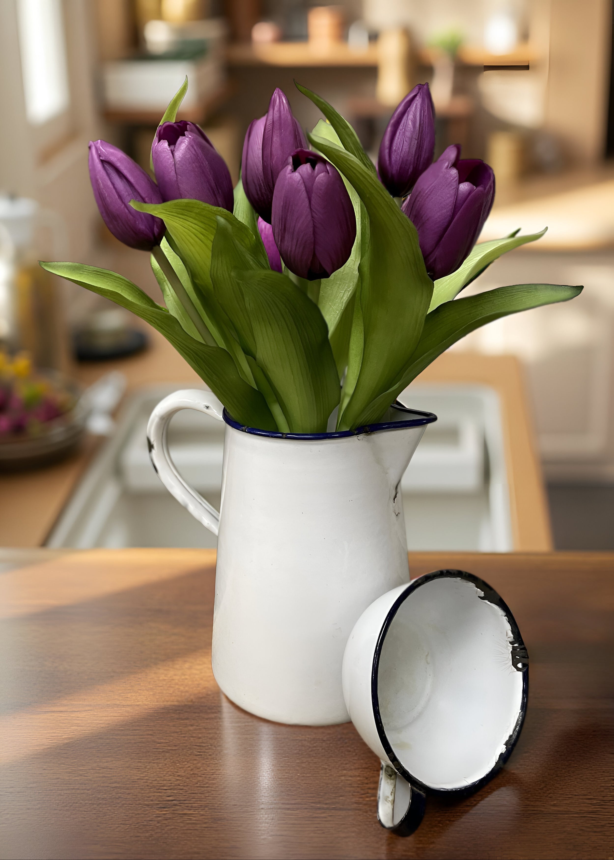 ITEM 10170 PUR - 12" PURPLE FRESH TOUCH DYNASTY TULIP BUNDLE (4 FLOWERS & 3 BUDS TO A BUNDLE)