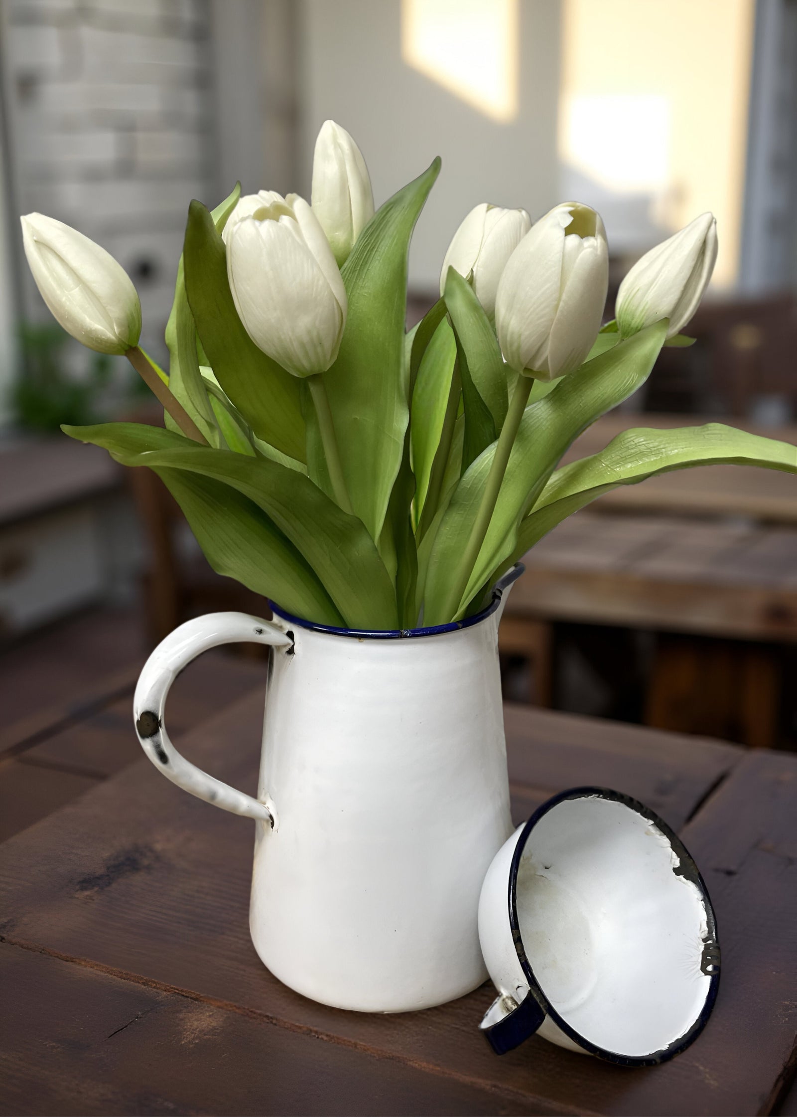 ITEM 10170 W - 12" WHITE FRESH TOUCH DYNASTY TULIP BUNDLE (4 FLOWERS & 3 BUDS TO A BUNDLE)