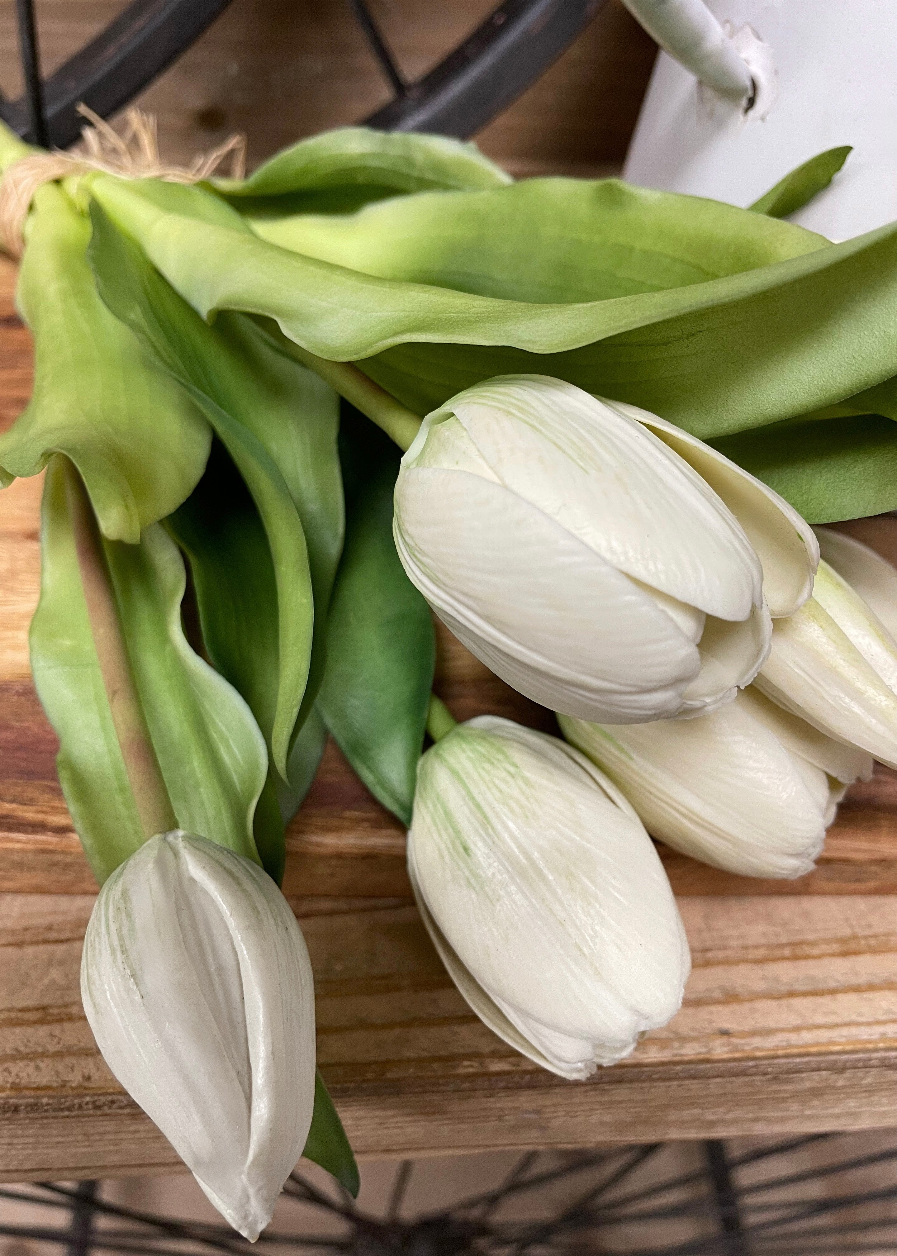 ITEM 10170 W(AVAILABLE) - 12" WHITE FRESH TOUCH DYNASTY TULIP BUNDLE (4 FLOWERS & 3 BUDS TO A BUNDLE)
