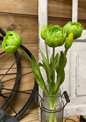 ITEM 10183 GR - 18" FRESH TOUCH GREEN DOUBLE PEONY TULIP BUNDLE (3 FLOWERS AND 2 BUDS TO A BUNDLE)