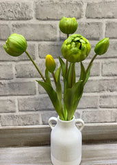 ITEM 10183 GR - 18" FRESH TOUCH GREEN PEONY TULIP BUNDLE (3 FLOWERS AND 2 BUDS TO A BUNDLE)