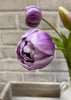 ITEM 10183 LVW - 18" FRESH TOUCH LAVENDER WHITE PEONY TULIP BUNDLE (3 FLOWERS AND 2 BUDS TO A BUNDLE)