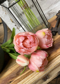 ITEM 10183 PK - 18" FRESH TOUCH PINK DOUBLE PEONY TULIP BUNDLE (3 FLOWERS AND 2 BUDS TO A BUNDLE)