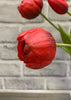ITEM 10183 RED - 18" FRESH TOUCH RED PEONY TULIP BUNDLE (3 FLOWERS AND 2 BUDS TO A BUNDLE)