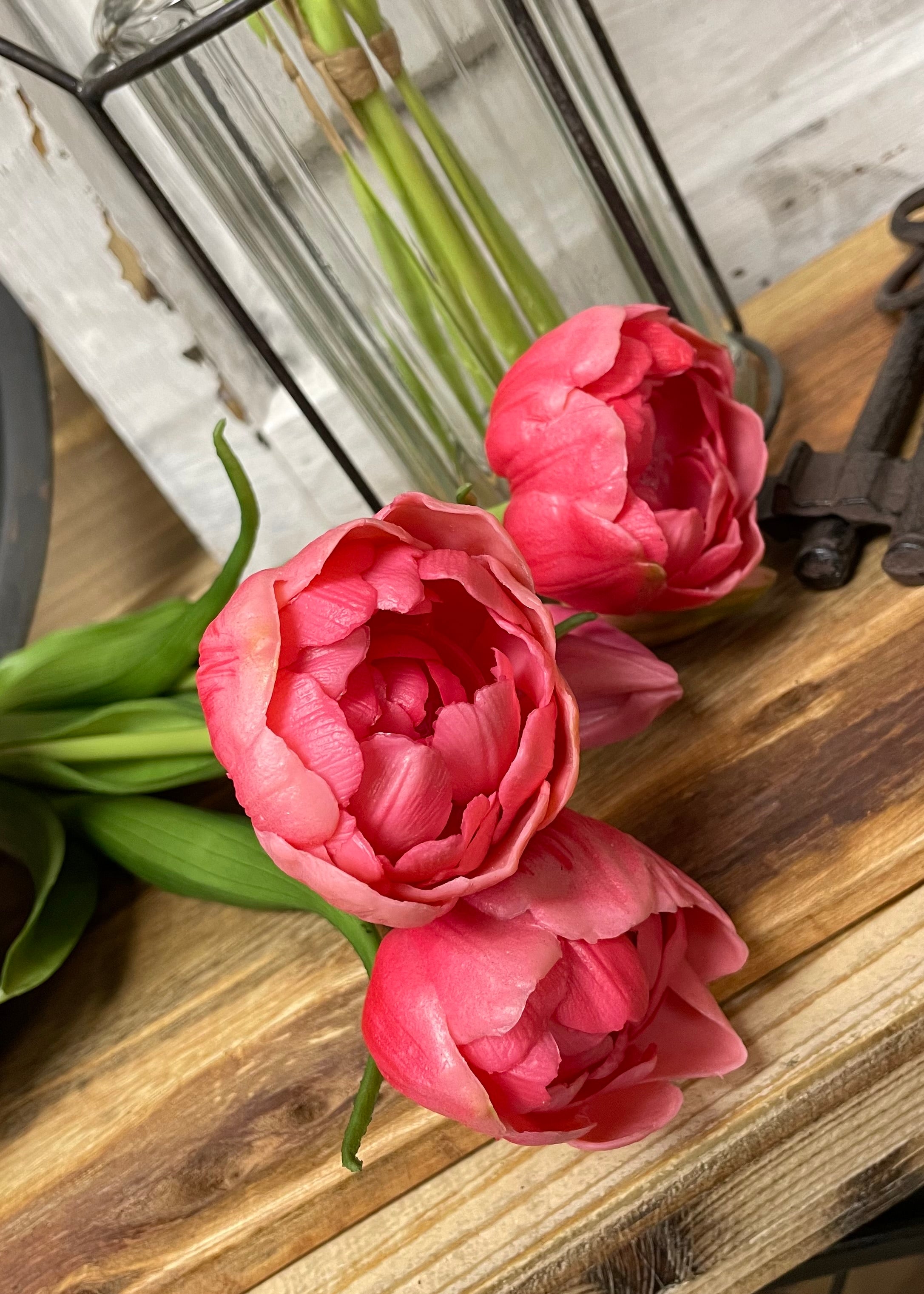ITEM 10183 ROSE - 18" FRESH TOUCH ROSE DOUBLE PEONY TULIP BUNDLE (3 FLOWERS AND 2 BUDS TO A BUNDLE)