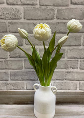 ITEM 10183 W - 18" FRESH TOUCH WHITE PEONY TULIP BUNDLE (3 FLOWERS AND 2 BUDS TO A BUNDLE)