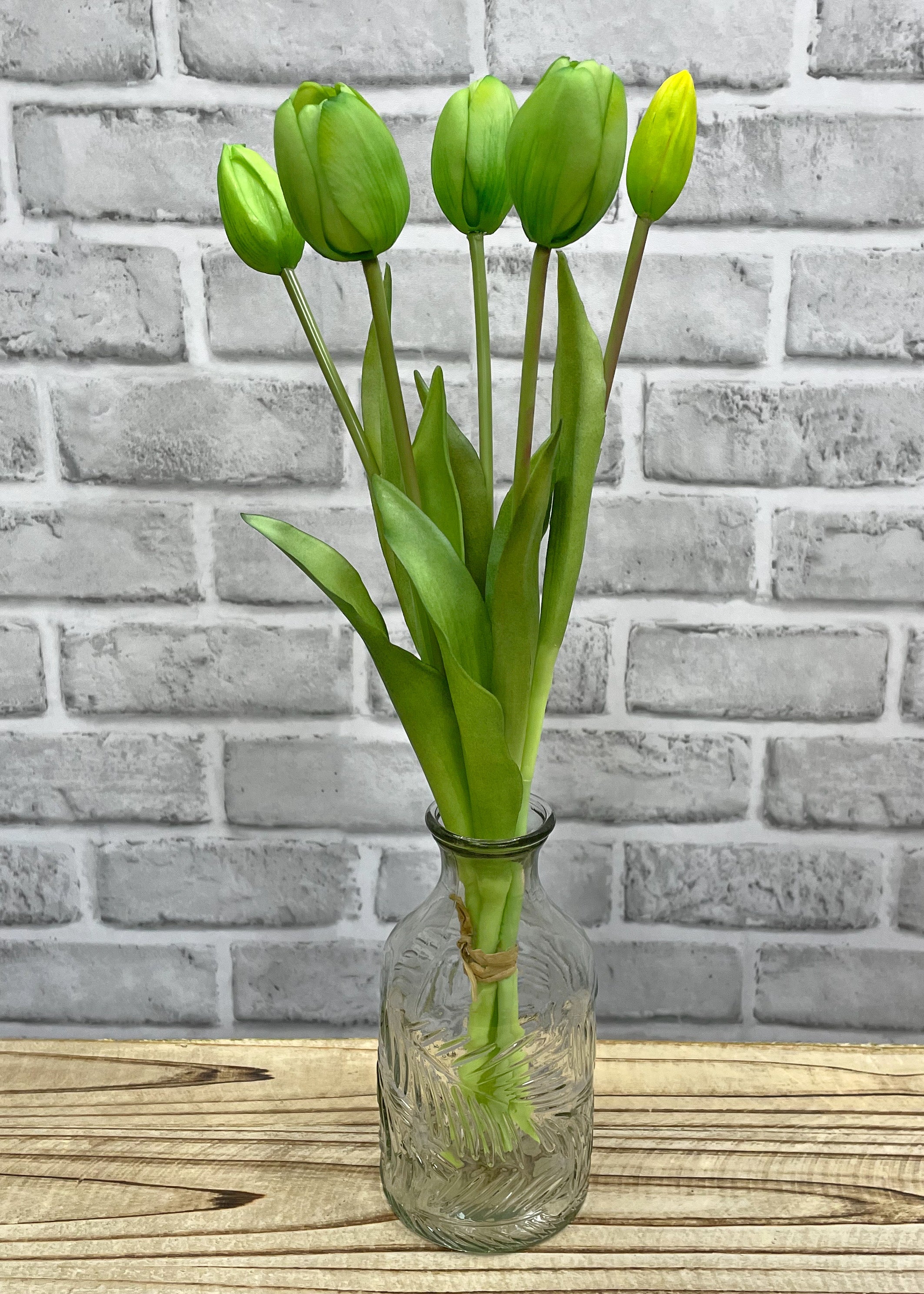 ITEM 10186 GR - 16" FRESH TOUCH DYNASTY GREEN TULIP BUNDLE (3 FLOWERS & 2 BUDS TO A BUNDLE)