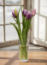 ITEM 10186 LVW - 16" FRESH TOUCH DYNASTY LAVENDER WHITE TULIP BUNDLE (3 FLOWERS & 2 BUDS TO A BUNDLE)