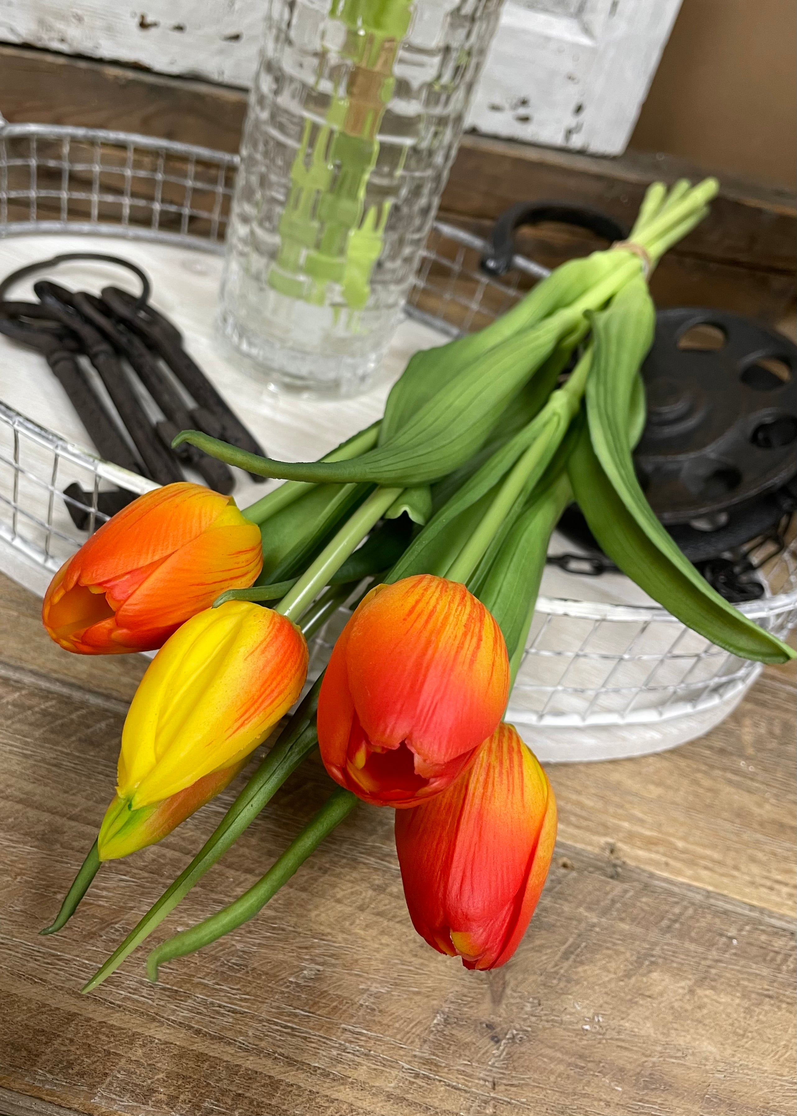 ITEM 10186 O - 16" FRESH TOUCH DYNASTY ORANGE TULIP BUNDLE (3 FLOWERS & 2 BUDS TO A BUNDLE)