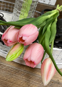ITEM 10186 PK(AUGUST) - 16" FRESH TOUCH DYNASTY PINK TULIP BUNDLE (3 FLOWERS & 2 BUDS TO A BUNDLE)