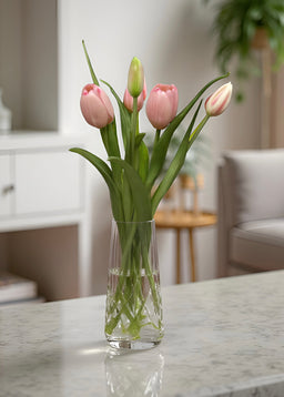 ITEM 10186 PK - 16" FRESH TOUCH DYNASTY PINK TULIP BUNDLE (3 FLOWERS & 2 BUDS TO A BUNDLE)