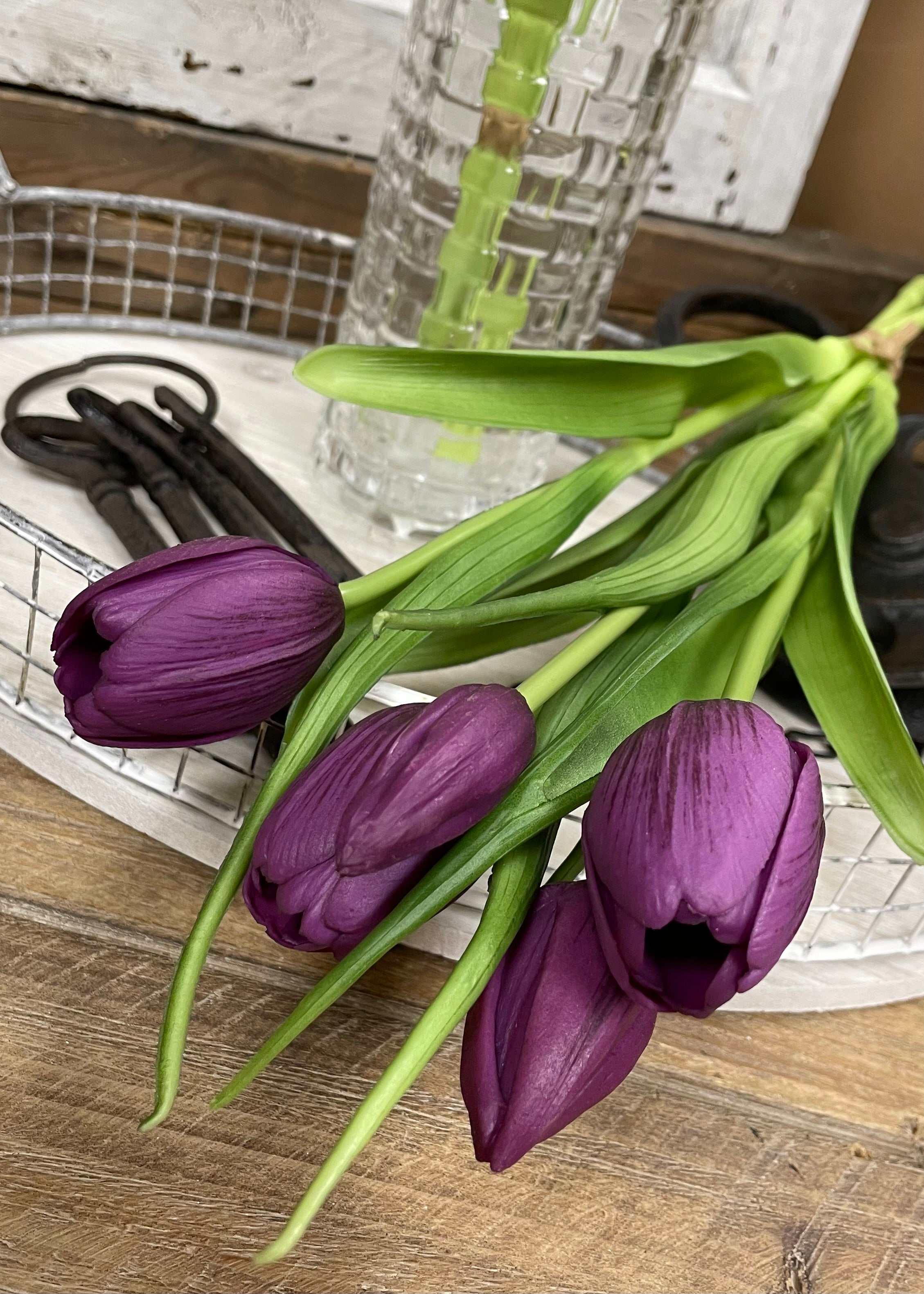 ITEM 10186 PUR - 16" FRESH TOUCH DYNASTY PURPLE TULIP BUNDLE (3 FLOWERS & 2 BUDS TO A BUNDLE)