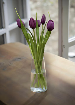 ITEM 10186 PUR - 16" FRESH TOUCH DYNASTY PURPLE TULIP BUNDLE (3 FLOWERS & 2 BUDS TO A BUNDLE)