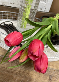 ITEM 10186 ROSE(AUGUST) - 16" FRESH TOUCH  DYNASTY ROSE TULIP BUNDLE (3 FLOWERS & 2 BUDS TO A BUNDLE)
