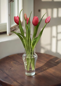 ITEM 10186 ROSE(AUGUST) - 16" FRESH TOUCH  DYNASTY ROSE TULIP BUNDLE (3 FLOWERS & 2 BUDS TO A BUNDLE)