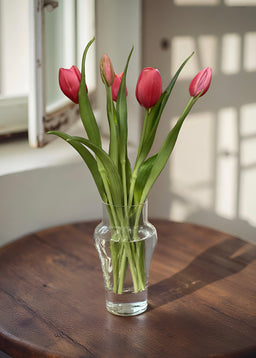 ITEM 10186 ROSE - 16" FRESH TOUCH DYNASTY ROSE TULIP BUNDLE (3 FLOWERS & 2 BUDS TO A BUNDLE)