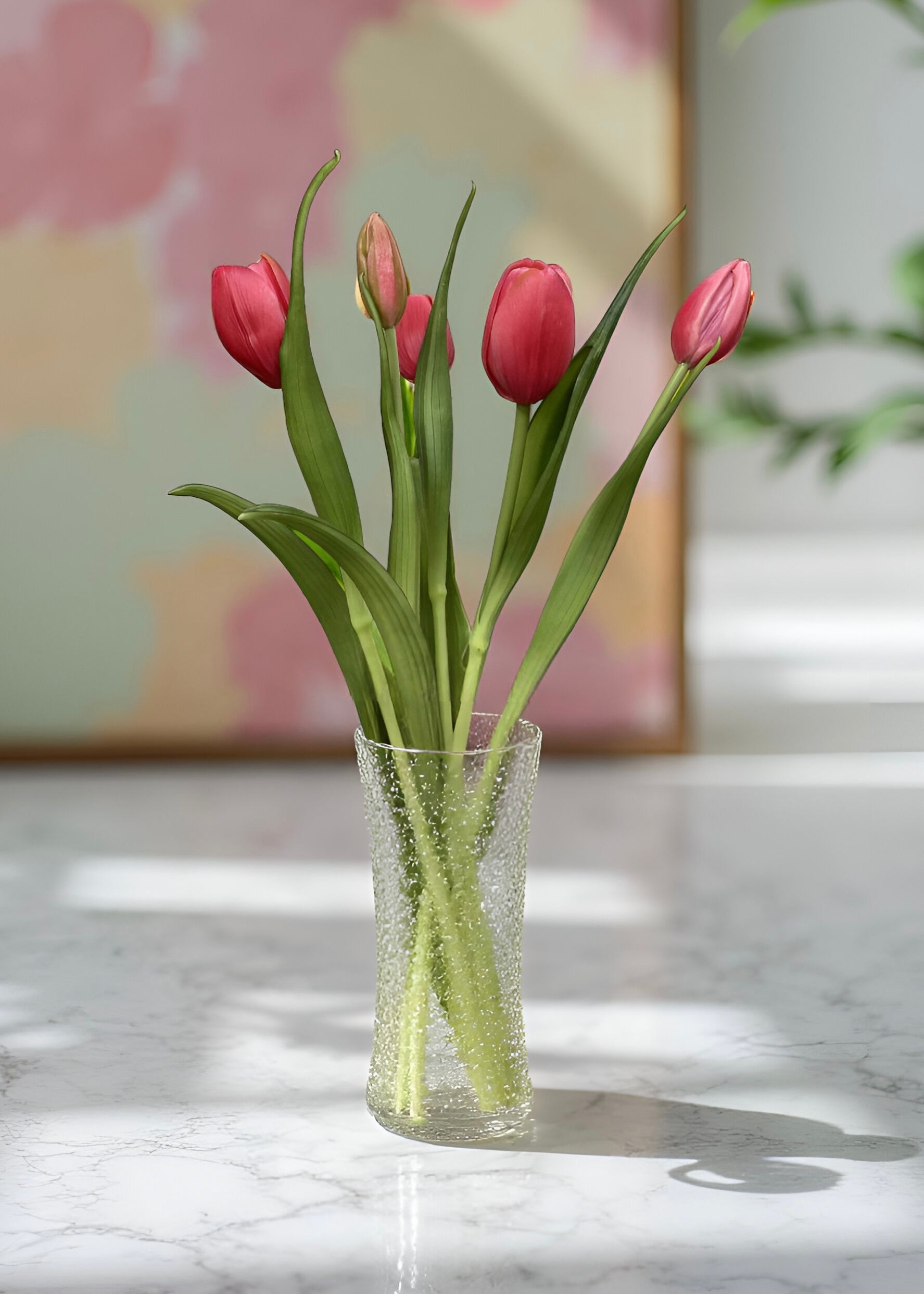 ITEM 10186 ROSE(AUGUST) - 16" FRESH TOUCH  DYNASTY ROSE TULIP BUNDLE (3 FLOWERS & 2 BUDS TO A BUNDLE)