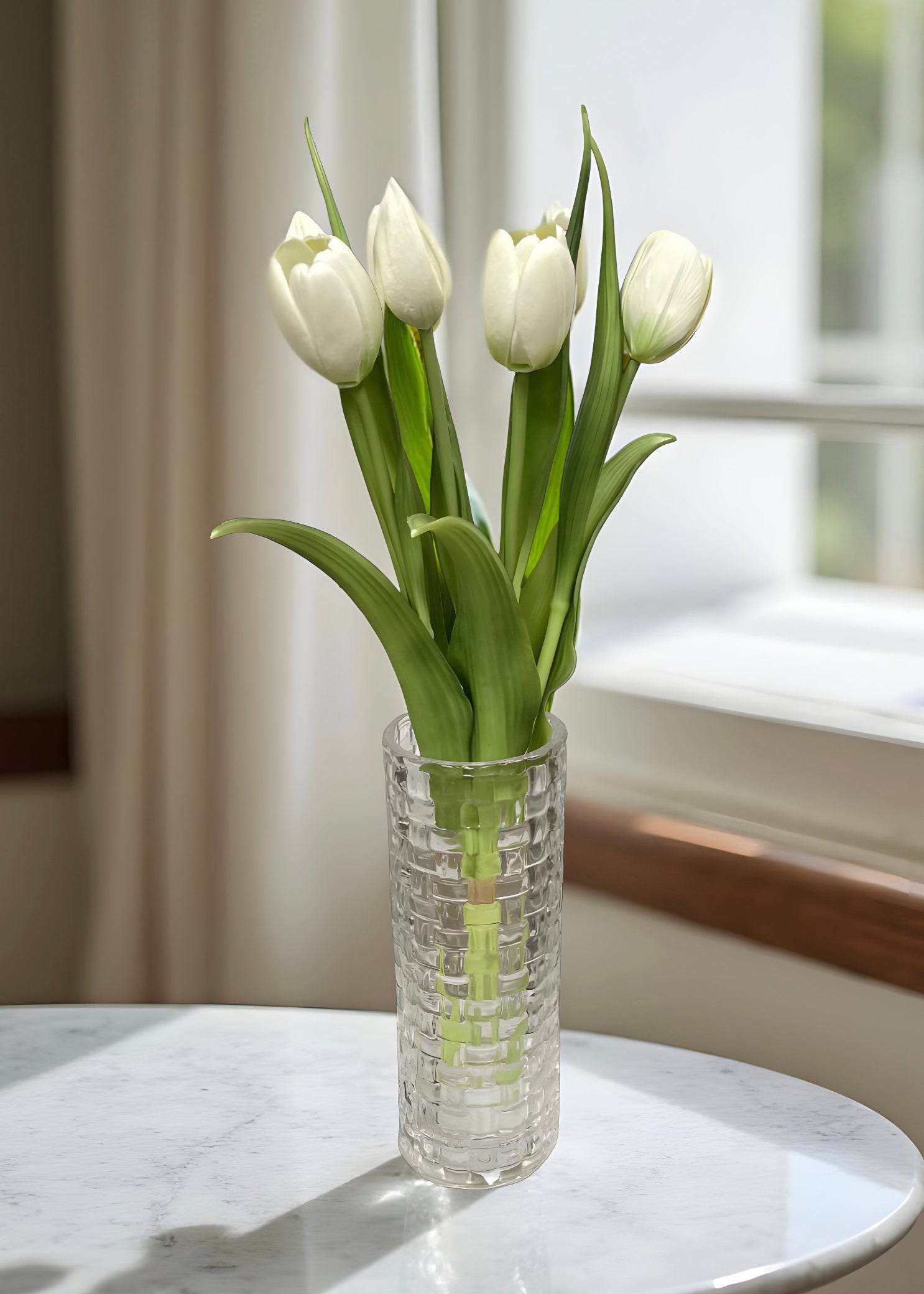 ITEM 10186 W - 16" FRESH TOUCH DYNASTY WHITE TULIP BUNDLE (3 FLOWERS & 2 BUDS TO A BUNDLE)