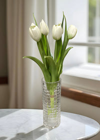 ITEM 10186 W - 16" FRESH TOUCH DYNASTY WHITE TULIP BUNDLE (3 FLOWERS & 2 BUDS TO A BUNDLE)
